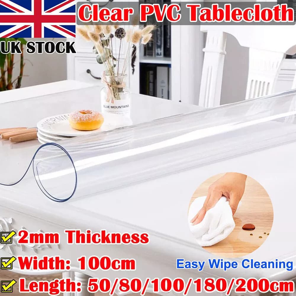 PVC Tablecloth Transparent Table Cloth 2mm Waterproof Kitchen Oil-Proof Table Mat Plastic Soft Glass Protector Cover
