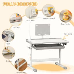 HOMCOM Kids Desk and Chair Set, Height Adjustable Study Desk with USB Lamp, Storage Drawer for Study