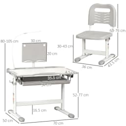 HOMCOM Kids Desk and Chair Set, Height Adjustable Study Desk with USB Lamp, Storage Drawer for Study