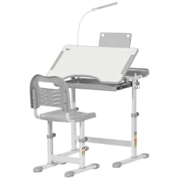 HOMCOM Kids Desk and Chair Set, Height Adjustable Study Desk with USB Lamp, Storage Drawer for Study
