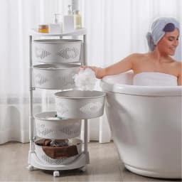 Kitchen Storage Cart, 5 Tier Circular Rotating Basket, Large Storage Rack with 360 Degree Wheels, Fruit Vegetable Shelf