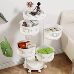 Kitchen Storage Cart, 5 Tier Circular Rotating Basket, Large Storage Rack with 360 Degree Wheels, Fruit Vegetable Shelf