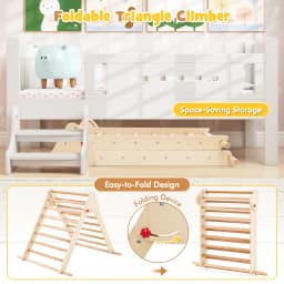 DORTALA Kids Climbing Triangle Set Foldable Wooden Climbing Triangle Ladder with Ramp Colorful/Natural