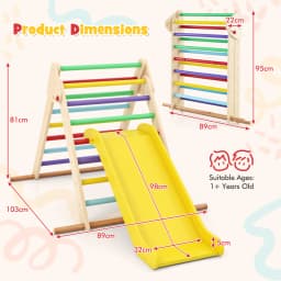 DORTALA Kids Climbing Triangle Set Foldable Wooden Climbing Triangle Ladder with Ramp Colorful/Natural