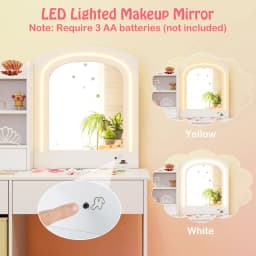 GOFLAME Kids Vanity Set Princess Makeup Desk and Chair w/Lighted Mirror-White