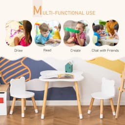 HOMCOM Kids Table and Chair Set, 3-Piece Set with 2 Bear-Shaped Chairs, for Playroom, Nursery, Living Room, White
