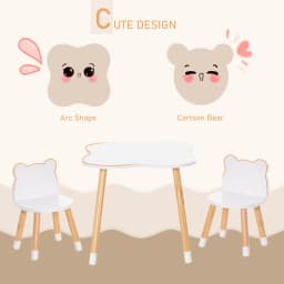 HOMCOM Kids Table and Chair Set, 3-Piece Set with 2 Bear-Shaped Chairs, for Playroom, Nursery, Living Room, White