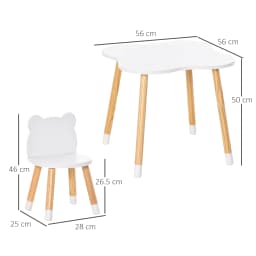 HOMCOM Kids Table and Chair Set, 3-Piece Set with 2 Bear-Shaped Chairs, for Playroom, Nursery, Living Room, White