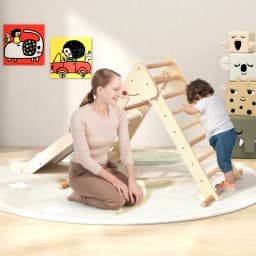 DORTALA Kids Climbing Triangle Set Foldable Wooden Climbing Triangle Ladder with Ramp