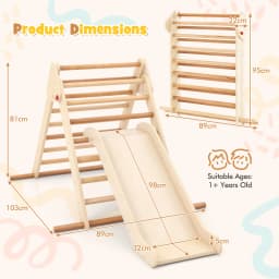 DORTALA Kids Climbing Triangle Set Foldable Wooden Climbing Triangle Ladder with Ramp