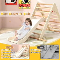 DORTALA Kids Climbing Triangle Set Foldable Wooden Climbing Triangle Ladder with Ramp