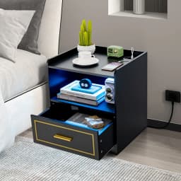 GOFLAME LED Nightstand Smart Bedside Table Cabinet Side End Table Storage Living Room
