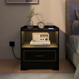 GOFLAME LED Nightstand Smart Bedside Table Cabinet Side End Table Storage Living Room