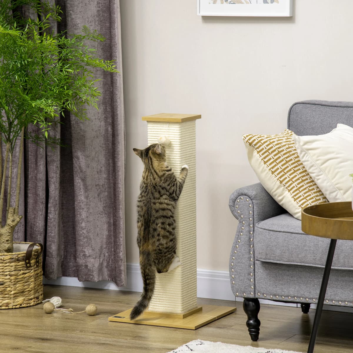 PawHut 80cm Sisal Rope Scratching Post, Cat Scratching Post - White