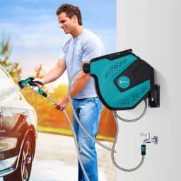 Water Hose Reel Compact Garden Patio Car Locking Auto Retract Spray Nozzle