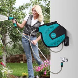 Water Hose Reel Compact Garden Patio Car Locking Auto Retract Spray Nozzle
