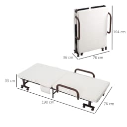 HOMCOM Folding Bed with Mattress & Wheels, Adjustable Backrest Guest, White