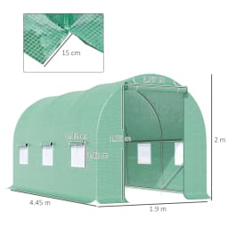Walk-In Polytunnel Greenhouse W/ Roll-Up Door & Six Side Windows, 4.5 X 2 X 2m