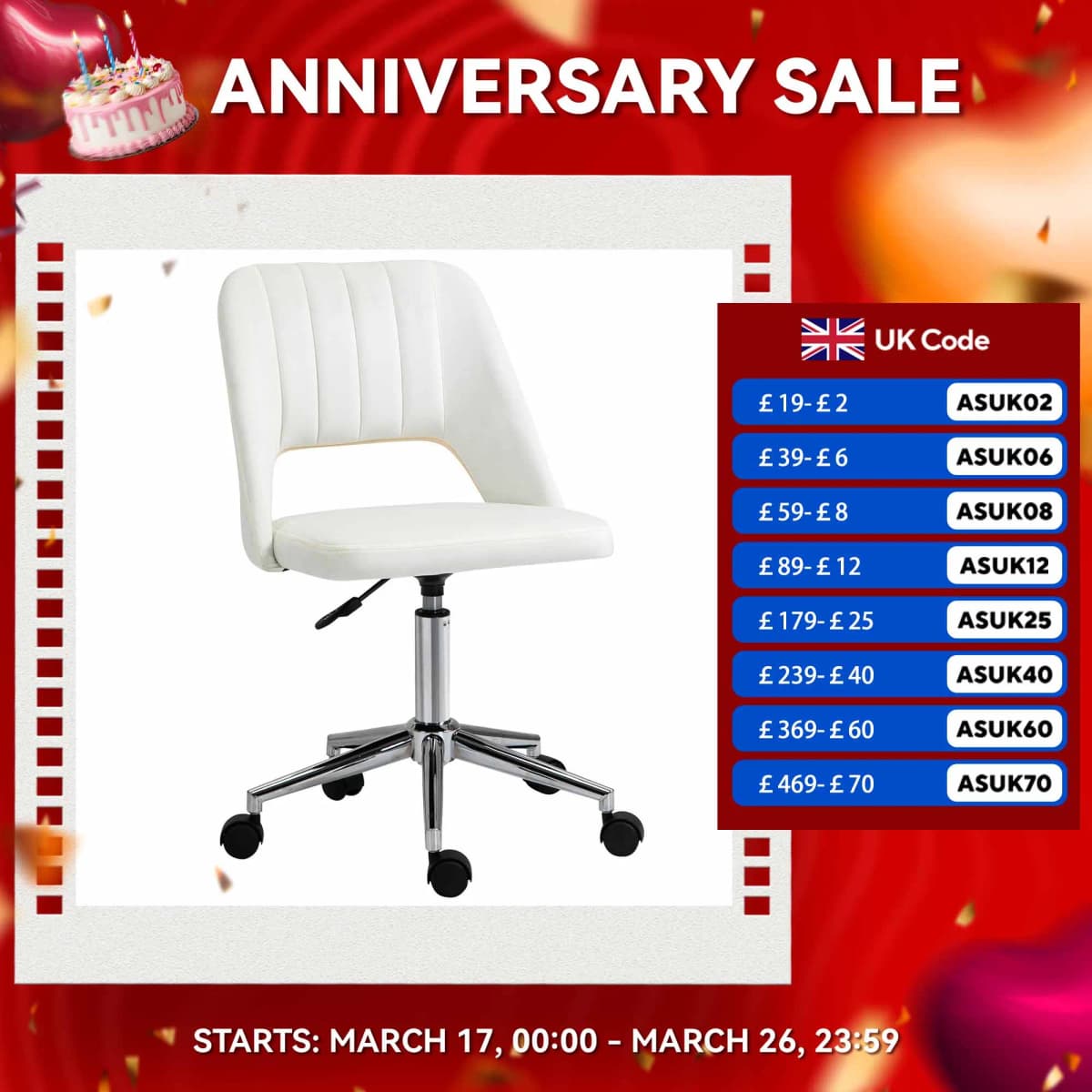 Vinsetto Mid-Back Swivel Home Office Chair Scallop Computer Chair Pink