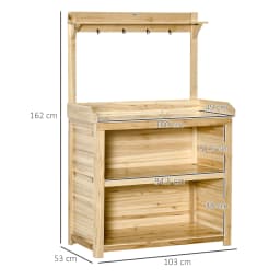 Garden Potting Bench Table Workstation W/ Galvanized Tabletop, Storage Shelves