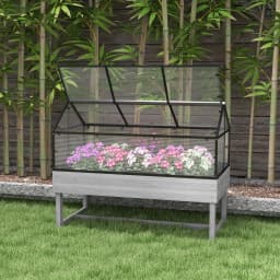 Raised Garden Bed with Cold Frame Greenhouse, Distressed Grey
