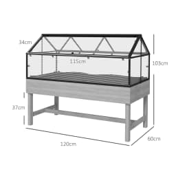 Raised Garden Bed with Cold Frame Greenhouse, Distressed Grey