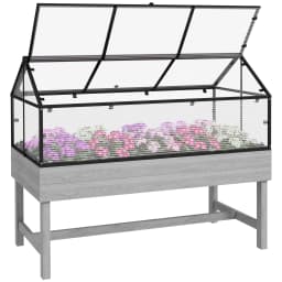 Raised Garden Bed with Cold Frame Greenhouse, Distressed Grey