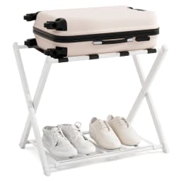 GOFLAME Luggage Rack Folding Suitcase Stand with Storage Shelf-White