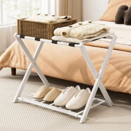 GOFLAME Luggage Rack Folding Suitcase Stand with Storage Shelf-White
