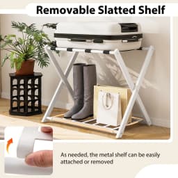 GOFLAME Luggage Rack Folding Suitcase Stand with Storage Shelf-White