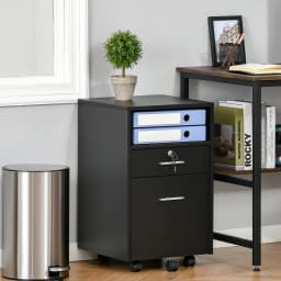 Vinsetto Mobile File Cabinet Lockable Documents Storage w/ 5 Wheels Black