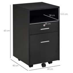 Vinsetto Mobile File Cabinet Lockable Documents Storage w/ 5 Wheels Black