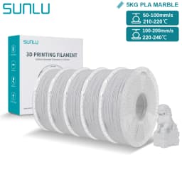 SUNLU 5KG 3D Filament PLA Wood/Marble/1.75mm 1KG Reuseable Spool Neatly Wound 3D Printer Filaments for Most FDM Printer