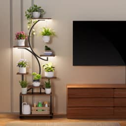 Plant Stand Indoor with 3 Grow Light, 8-Tiered Tall Plant Stand, Tree-Shaped Plant Shelf Display Rack with 360 Degree Wheels