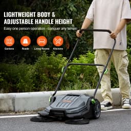 SucceBuy Walk-behind Hand Push Floor Sweeper 25.6" Sweeping Width Floor Sweeper 5-Gal Waste Container Angle & Height Adjustable