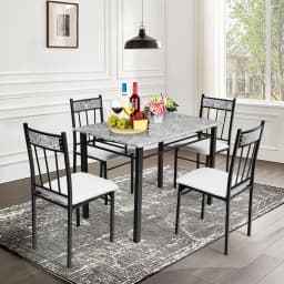 GOFLAME Marble 5-piece Kitchen Dining Set Dining table w/Sponge Cushion-Grey