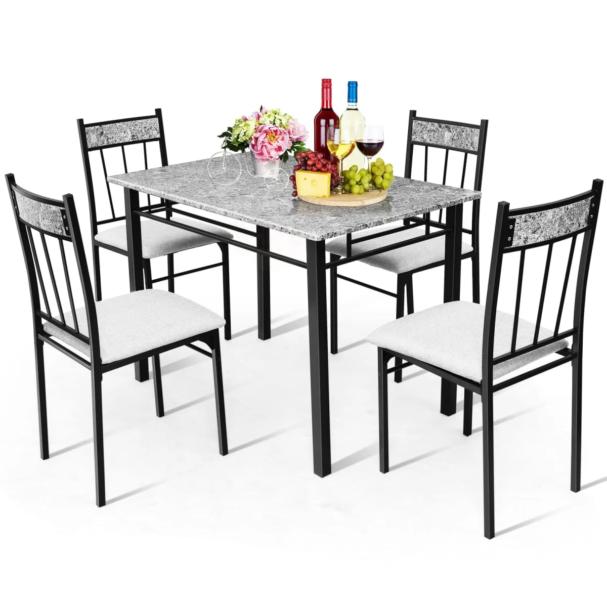 GOFLAME Marble 5-piece Kitchen Dining Set Dining table w/Sponge Cushion-Grey