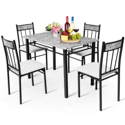 GOFLAME Marble 5-piece Kitchen Dining Set Dining table w/Sponge Cushion-Grey