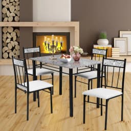 GOFLAME Marble 5-piece Kitchen Dining Set Dining table w/Sponge Cushion-Grey