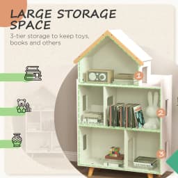 ZONEKIZ Toy Storage Shelf, 3 Tier Children Bookcase with 6 Cubes, for Playroom, Nursery, Bedroom, Kids Room - White