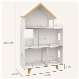 ZONEKIZ Toy Storage Shelf, 3 Tier Children Bookcase with 6 Cubes, for Playroom, Nursery, Bedroom, Kids Room - White