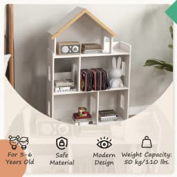 ZONEKIZ Toy Storage Shelf, 3 Tier Children Bookcase with 6 Cubes, for Playroom, Nursery, Bedroom, Kids Room - White