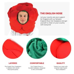 England Rose Hat - Rugby & Football Supporters Accessory, Red Petal Headpiece with Green Hood - Six Nations & World Cup