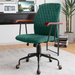 GOFLAME Velvet Office Chair Ergonomic Mid-back Computer Desk Chair W/Rubber Wood Armrest