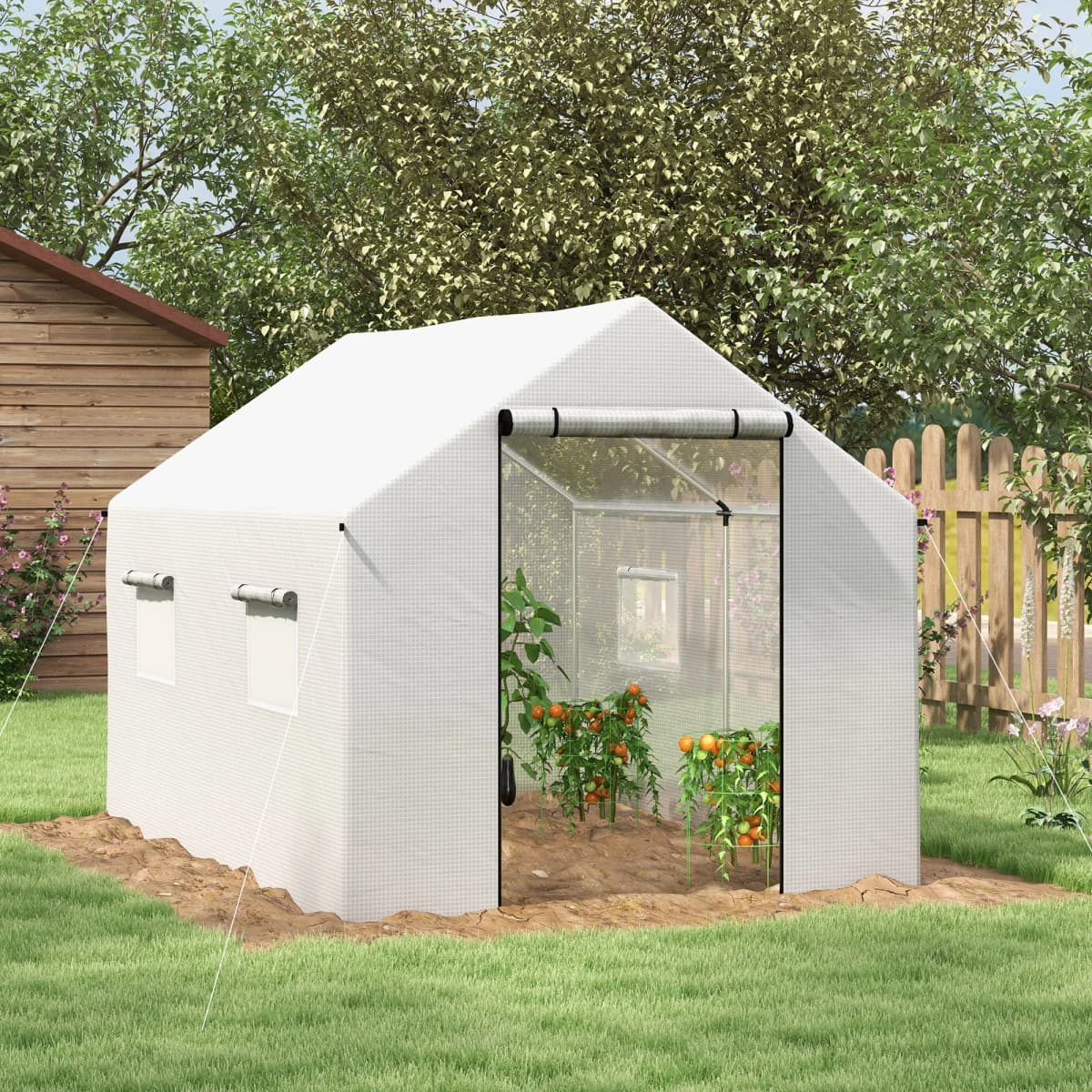 2 X 3(m) Polytunnel Greenhouse with Wide Door & 4 Mesh Windows, White