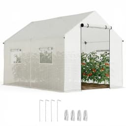 2 X 3(m) Polytunnel Greenhouse with Wide Door & 4 Mesh Windows, White