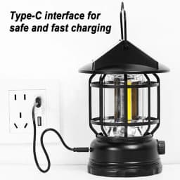 Solar Power Lantern Outdoor Waterproof Tent Light Rechargeable Portable Vintage Solar Powered Landscape Lamp for Courtyard