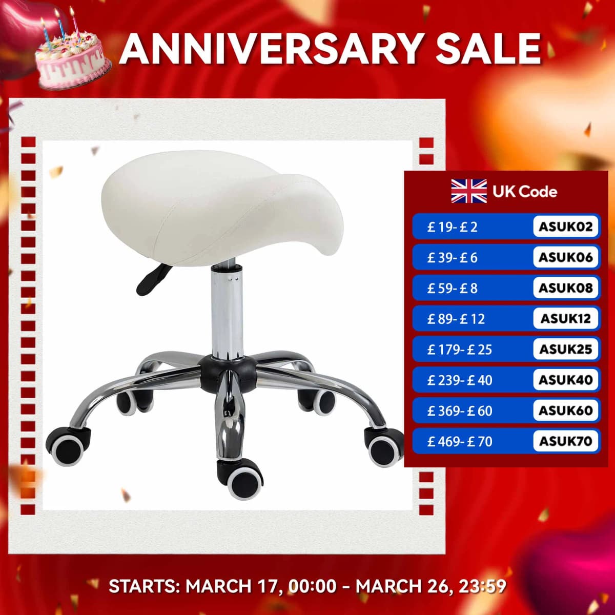 HOMCOM PU Leather Saddle Stool w/ Moulded Padded Seat Adjustable Height