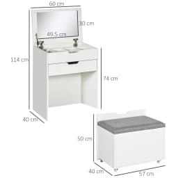 HOMCOM Dressing Table with Mirror and Stool, Vanity Table with Storage, White