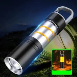 Camping LED Flashlight With Side Light Rechargeable Outdoor Light Powerful Zoomable Flashlight Camping Lantern Atmosphere Light